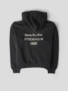Acne Black Hoodie with White 'Stockholm 1996' Embroidery